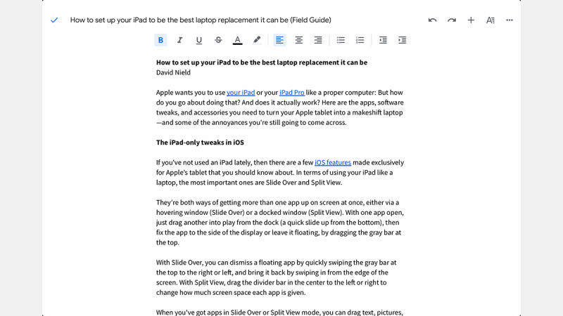 Parte de este artículo fue escrito en Google Docs desde mi iPad.Captura: Gizmodo